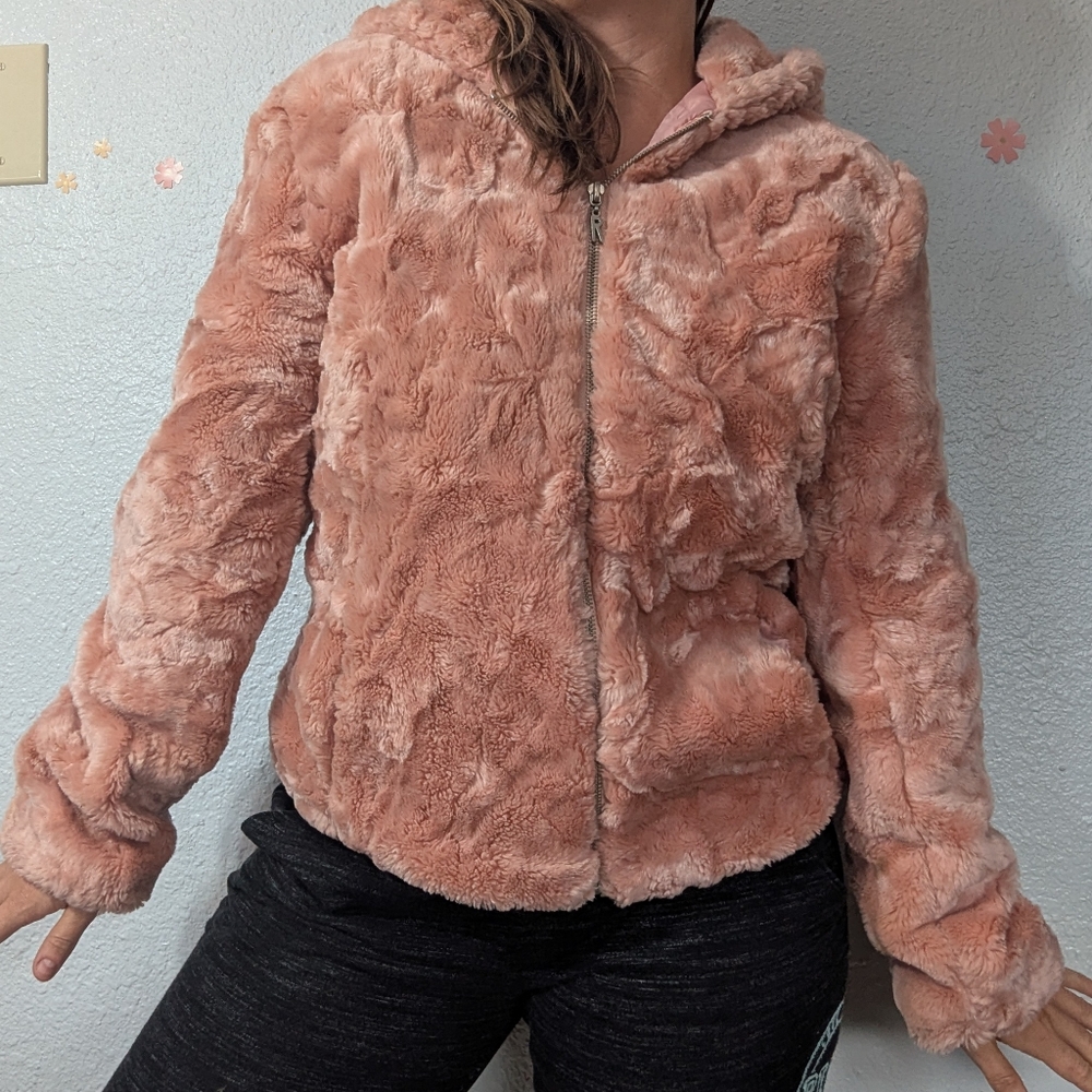 90s Rampage Pink Plush Faux Fur Jacket